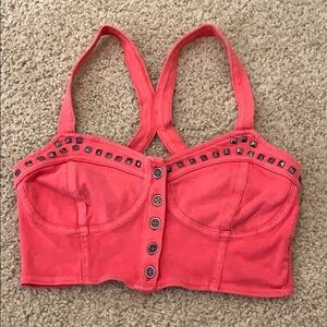 Nollie pink studded button up crop top